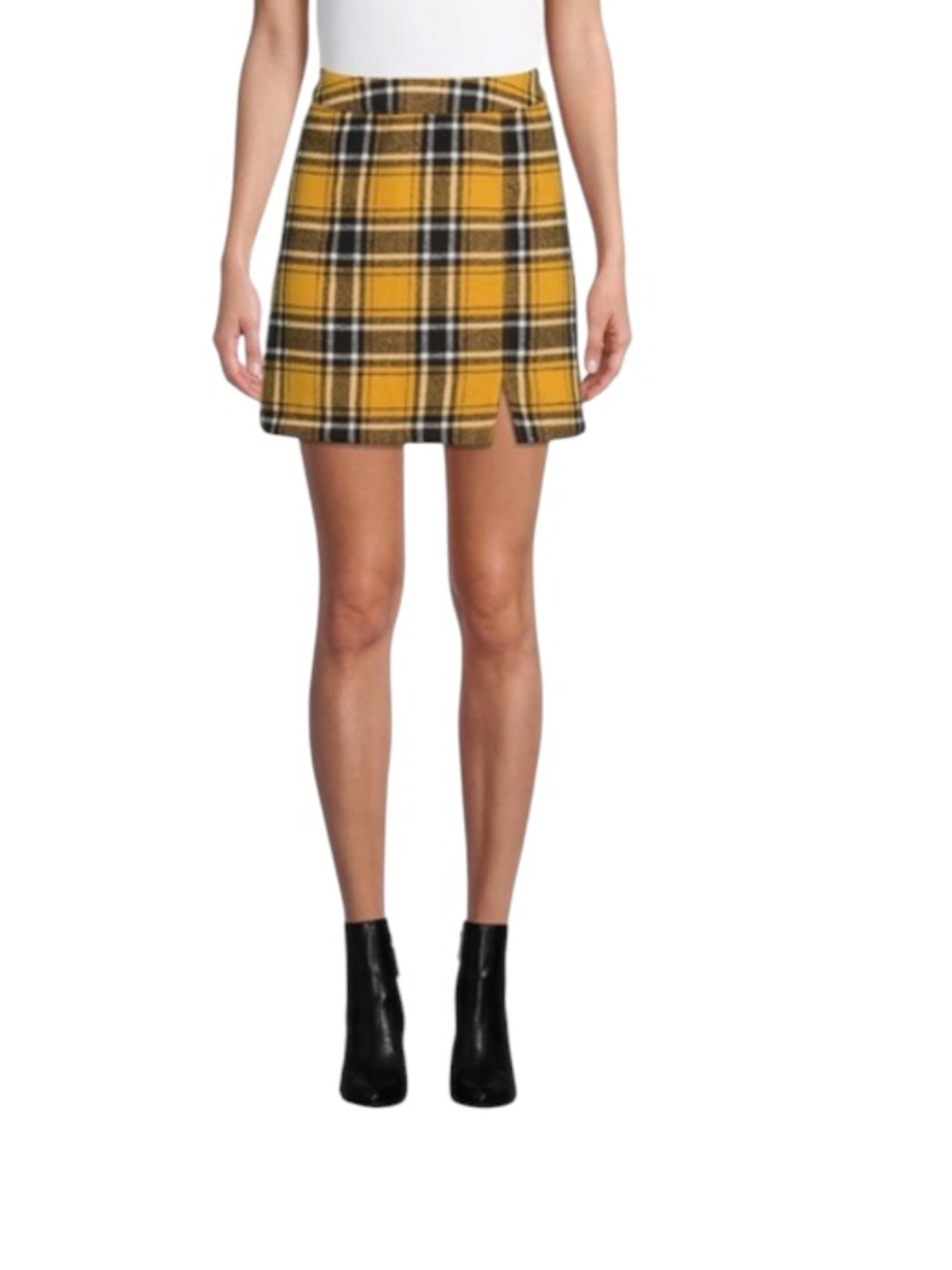 No Boundaries Yellow Black Plaid Mini Skirt